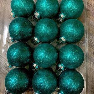 Christmas GLASS ball ornaments green/ teal - 12